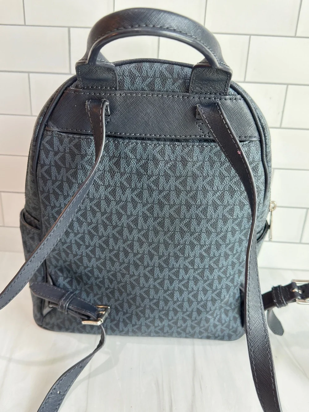 MICHAEL KORS CLASSIC SIGNATURE LOGO COATED CANVAS BACKPACK FLORAL APPLIQUÉS BLUE